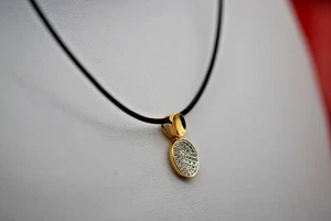 Sterling Silver 925 Gold Plated Pendant Necklace Leather Strap Crystal Glass - Picture 1 of 11