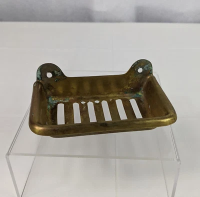 VTG Gold Tone Aluminum Soap Dish Square Holder Wall Mount Bathroom Farmhouse - Image 1 of 4