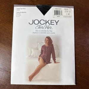 Vintage JOCKEY FOR HER Control Top collant smoking medio nero trasparente NUOVO - Foto 1 di 5