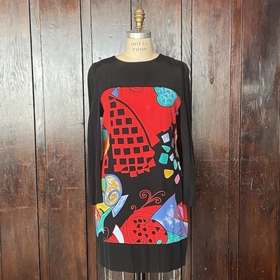 Vintage 80s/90s Colorful Long Sleeve Dress Memphis Milano Size Medium - Image 1 of 4