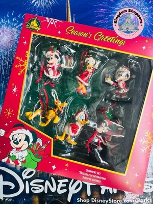 2025 Disney Parks Season’s Greetings Mickey Minnie Donald Ornament Set Of 6 New - Image 1 of 2