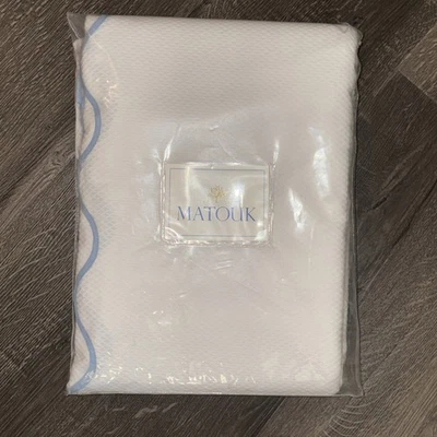 Matouk King Duvet Cover /Coverlet Lanai Cotton Blend White Scalloped In Blue NWT - Image 1 of 2