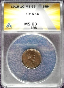 1915 P LINCOLN CENT PENNY ANACS MS63BN - Picture 1 of 2