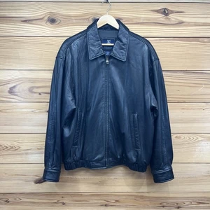 Hunt Club Leather Jacket Mens Medium Black Genuine Lambskin Zip Up Bomber - Picture 1 of 21