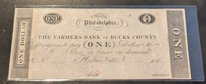 $1 1800's One Dollar The Farmers Bank of Bucks County Philadelphia!!!!!!! - Imagen 1 de 4