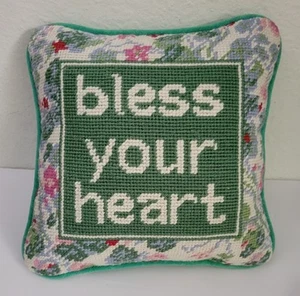 Needlepoint Accent Pillow Bless Your Heart - Picture 1 of 5