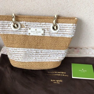 Kate Spade Stripe Straw Bag Beaded Rattan Purse Chain Handle Summer Tote MBb1948 - Picture 1 of 9