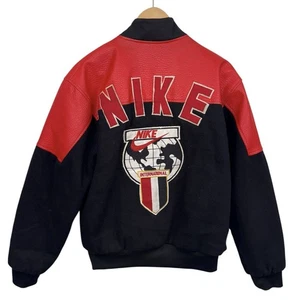 Chaqueta de bombardero de cuero Nike International vintage años 80 talla mediana RARA - Imagen 1 de 5