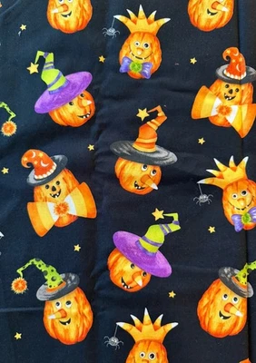Happy Haunting by Gail Green Halloween Pumpkins Black Background 18 x 44” - Image 1 of 4