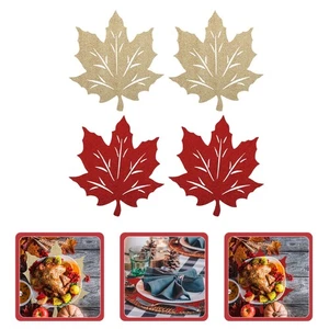 4Pcs Fall Maple Leaf Place Mats Thanksgiving Harvest Maple Leaf Shaped Place - Picture 1 of 11
