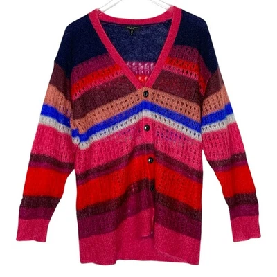 Rag & Bone M Nassau Mohair Silk Blend Cardigan Striped V Neck Multicolor - Image 1 of 4