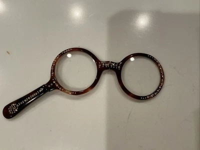 1950s Faux Tortoise Shell Rhinestone Accents Folding Opera Glasses With Pouch - Image 1 of 4