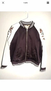 Adam Levine Women’s Silky Campus Jacket Maroon With White Sleeves Size Large - Picture 1 of 6