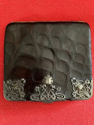 Antiguo monedero de cuero de cocodrilo montado en plata Ludwig Krumm 1900 Art Nouveau Foto 1 de 4