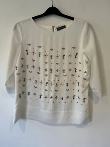 Neuwertige Samt Damen Bluse, weiß mit Pailletten. Atemberaubend. - Bild 1 von 11