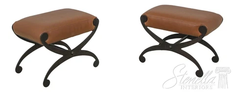 59770EC: Pair Modern Design Iron Base Leather Ottoman Stools Cover