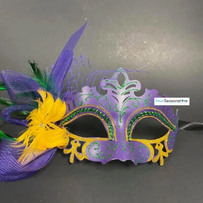 2024 MARDI GRAS Women Party Masquerade Mask Gems & Peacock Feathers M8500PPG - Image 1 of 4