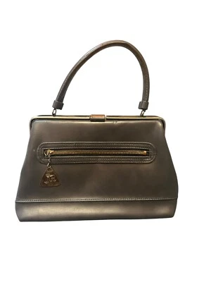 Vintage JR Julius Resnick Purse Black Patent Handbag Gold Tone Hardware Rare 60s - Image 1 of 4