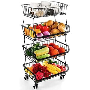 Storage Fruit Basket For Kitchen 4 Tier Vegetable Organizer Stand Metal Wire Bin