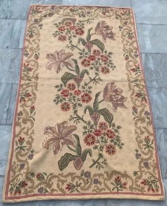 3x5 Vintage French Aubusson Handmade Rug Needlepoint Floral Kilim Rug 146x85 cm - Picture 1 of 10