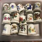 14 Thimbles With Flowers Butterflies White Bone China Various Ages Gold Edges
