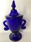 Fenton Cobalt Royal Blue Candy Dish with Lid Candy Jar Dolphins Koi Fish Handles