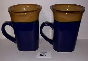 2 Royal Norfolk Steinzeug Latte quadratischer Boden Kaffeetassen blau braun - Bild 1 von 6