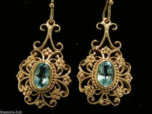 E016 Genuine 9ct SOLID Rose Gold Natural TOPAZ Earrings Filigree Drops Dangle - Picture 1 of 3