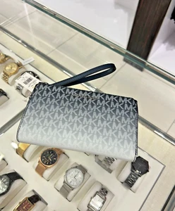 Michael Kors Jet Set Travel Large Monogram MK Logo Double Zip Wrist Strap Wallet - Picture 1 of 66