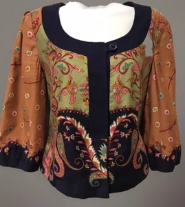 ELEVENSES Anthropologie Boho Blazer Peasant Jacket Floral Paisley Patchwork Sz 2 - Picture 1 of 9