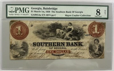 1858 $1 Bainbridge Georgia - Southern Bank of Georgia - PMG 8 NET - Image 1 of 2