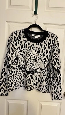 DKNY Sweater Pullover Wool Cashmere Donna Karan Leopard Size:  L  , M  New - Image 1 of 4