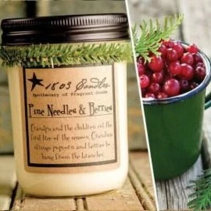 1803 Soy Candle PINE NEEDLES & BERRIES 14 oz. Jar Cranberry & Sweet Cinnamon - Picture 1 of 4