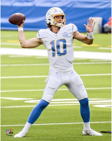 Justin Herbert Los Angeles Chargers Unsigned Throwing Photo Cover