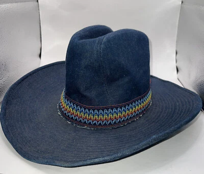 Sombrero vaquero años 80 Rainbow denim bordado "The Duke Collection" 6 3/4 - 6 7/8 Foto 1 de 4
