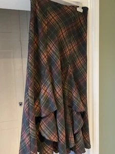 WOOL FISHTAIL LONG CHECK SKIRT SIZE 10/12 PER UNA SPEZIALE WAIST 16 INCHES - Picture 1 of 18