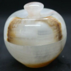 Natural White Onyx Handmade Circular Candy Jar w/ Lid, Diameter -5" & Height-3" - Picture 1 of 12