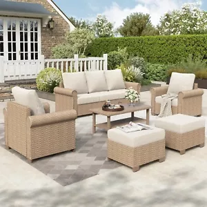 6Pcs Wicker Rattan Patio Conversation Set Outdoor Patio Furniture Set with Table - Picture 1 of 12