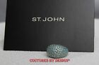 St John Knits Silver Domed Cocktail Ring w/ Turquoise Swarovski Crystals 7.0 NWT