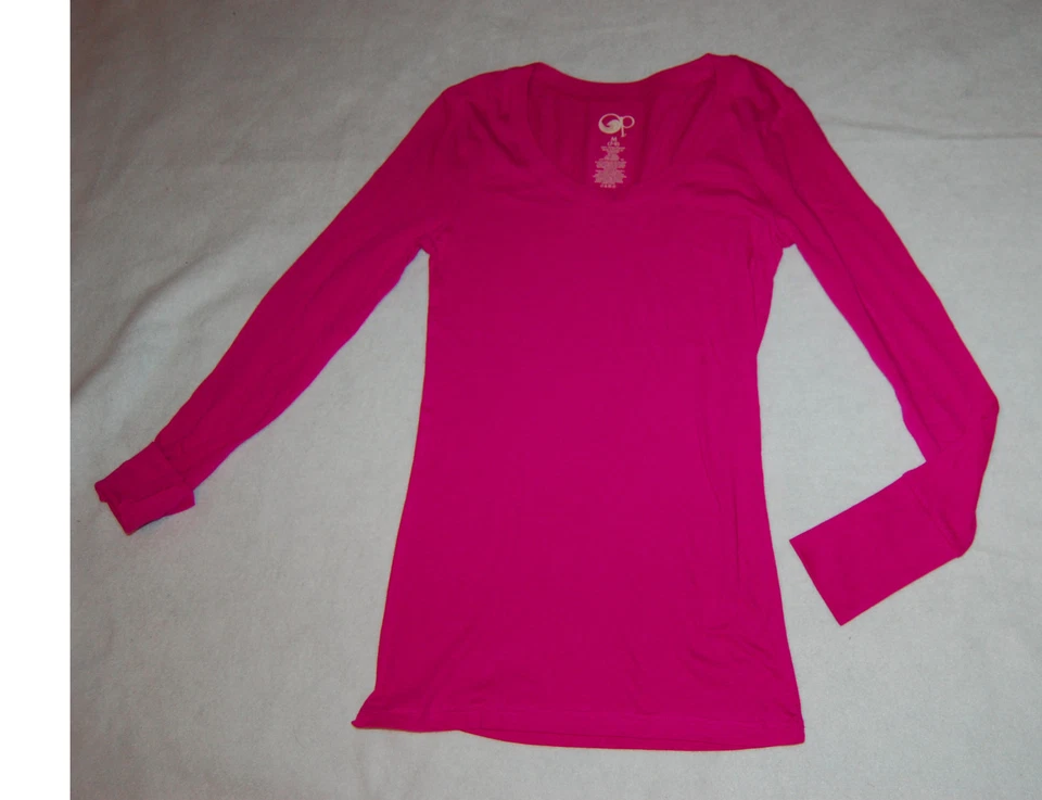 JR Womens L/S Shirt BRIGHT PINK Scoop Neck M 7-9 ROLL CUFF Knit  OCEAN PACIFIC Foto 1 de 1