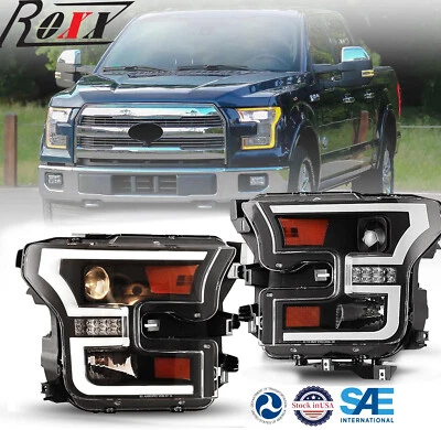 for 2015 2016 2017 Ford F-150 F150 Black LED Bar Projector Headlights Pair Set Foto 1 de 4