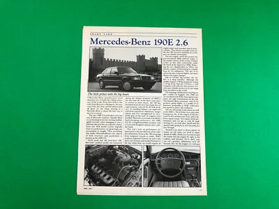 1987 MERCEDES BENZ 190E 190 E 2.6 ORIGINAL PRINT AD 3 PAGE ROAD TEST PRINTED - Image 1 of 2