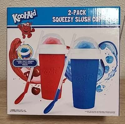 Kool-Aid PACK de 2 tazas de aguanieve Squeezy con tapa de cúpula, cuchara y pajita 10 oz NUEVO SELLADO Foto 1 de 4