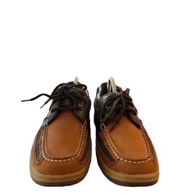 Thom McAn Men's Kiel Brown/Tan Casual Lace-Up  Comfy Leather Mesh Boat Shoes 7M - Image 1 of 4