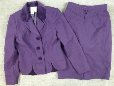 Conjunto de traje falda lápiz chaqueta ribete terciopelo púrpura lana En Avance para mujer talla 4 leer Foto 1 de 4