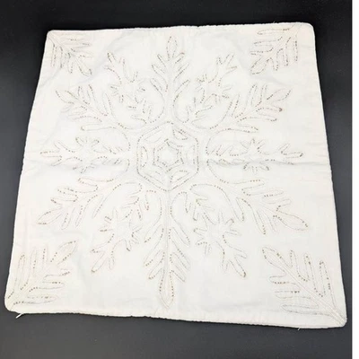 Funda de Almohada Pottery Barn Eira Terciopelo Marfil Cuentas Copo de Nieve Metálico 20" Algodón Foto 1 de 4