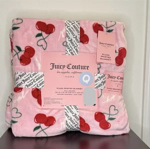 Juicy Couture Pink Cherries Stem Hearts Queen Size Blanket NWT - Picture 1 of 1