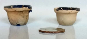 2 Vintage 1:12 Miniature Bowls Terra Cotta Clay Handmade Primitive Mexican Blue - Picture 1 of 4