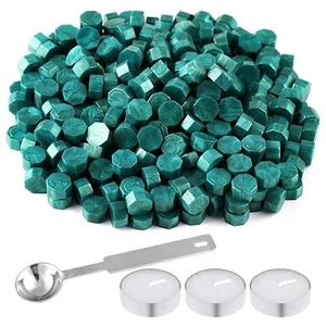 FEPITO 300 Pcs Octagon Sealing Wax Beads Sticks with 3 Pcs Tea Candles and 1 Pie - Picture 1 of 6