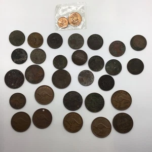 Old Australian coin collection of pennies, half pennies plus UNC 1 and 2 Cents - Picture 1 of 9